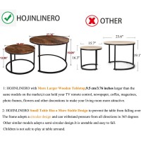 Hojinlinero Industrial Round Coffee Table Set Of 2 End Table For Living Room,Stacking Side Tables, Sturdy And Easy Assembly,Wood Look Accent Furniture With Metal Frame,Black+Rustic Brown