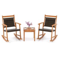 Tangkula 3 Pieces Patio Rocking Chair Set, Patiojoy Acacia Wood Rocker With Side Table, Outdoor Chairs With Wicker Rattan Seat & Backrest, Patio Bistro Set For Garden, Backyard, Poolside
