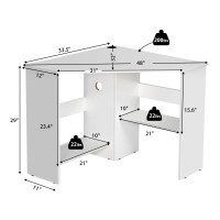 Tangkula White Corner Desk - 90 Degrees Triangle For Computer, Small Space, Bedroom, Makeup Vanity Desk With Storage Shelves & Cpu Stand, Space Saving Writing Desk