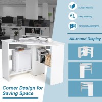 Tangkula White Corner Desk - 90 Degrees Triangle For Computer, Small Space, Bedroom, Makeup Vanity Desk With Storage Shelves & Cpu Stand, Space Saving Writing Desk