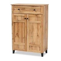 Baxton Studio Glidden Oak Brown Finished Wood 1-Drawer Shoe Storage Cabinet