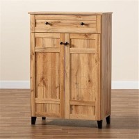 Baxton Studio Glidden Oak Brown Finished Wood 1-Drawer Shoe Storage Cabinet