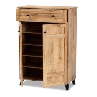 Baxton Studio Glidden Oak Brown Finished Wood 1-Drawer Shoe Storage Cabinet