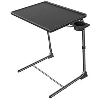 Table Adjustable Folding Portable Table, Lounge, Bedroom Furniture, Living, Tv, Multi Function Office Picnic Garden (Black With Cup Holder)