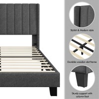 Yaheetech Queen Bed Frame Upholstered Platform Bed With Fabric Headboard, Wing Edge Design/Non-Slip And Noise-Free/Wooden Slats Support/No Box Spring Needed/Easy Assembly, Dark Gray Queen Bed