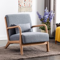 ANJHOME Mid Century Modern Accent Chair, Single Fabric Lounge Reading Armchair with Solid Wood Frame, Easy Assembly Arm Chairs for Living Room, Grey