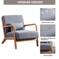 ANJHOME Mid Century Modern Accent Chair, Single Fabric Lounge Reading Armchair with Solid Wood Frame, Easy Assembly Arm Chairs for Living Room, Grey