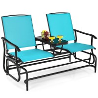 Tangkula 2 Person Swing Glider Chair Patio Rocking Loveseat Wcenter Tempered Glass Table Outdoor Swing Bench Wsteel Frame