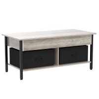 Yaheetech Lift-Top Coffee Table With 2 Fabric Baskets & Hidden Storage Compartment, Raisable Top Coffee Table Industrial Center Table With Shelf For Living Room, Gray