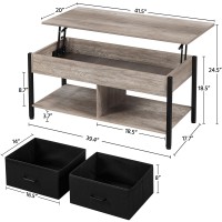 Yaheetech Lift-Top Coffee Table With 2 Fabric Baskets & Hidden Storage Compartment, Raisable Top Coffee Table Industrial Center Table With Shelf For Living Room, Gray