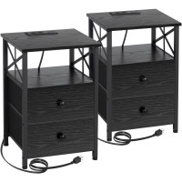 Amhancible Nightstands Set Of 2, Night Stand With Charging Station, End Tables Living Room With Usb Ports And Outlets, Bedside Tables With Drawers For Bedroom, Het05Xbr