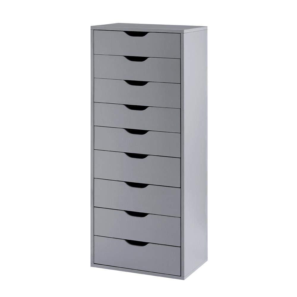 Naomi Home 9 Drawer Dresser For Bedroom, Stylish Tall Dressers With Wheels, Storage Shelves, Small Dresser For Closet, Makeup Dresser With 200 Lbs Capacity - Gray