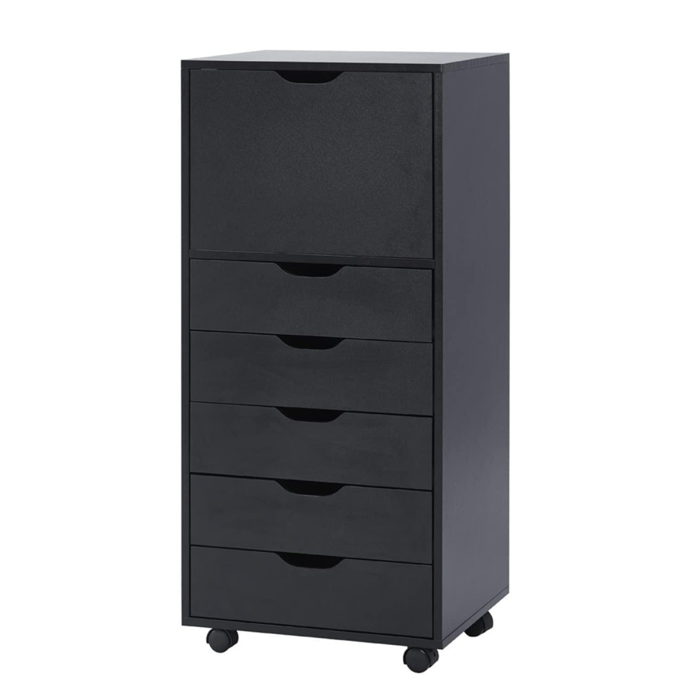 Naomi Home 6 Drawer Dresser For Bedroom, Stylish Tall Dressers With Wheels, Storage Shelves, Small Dresser For Closet, Makeup Dresser With 180 Lbs Capacity - Black