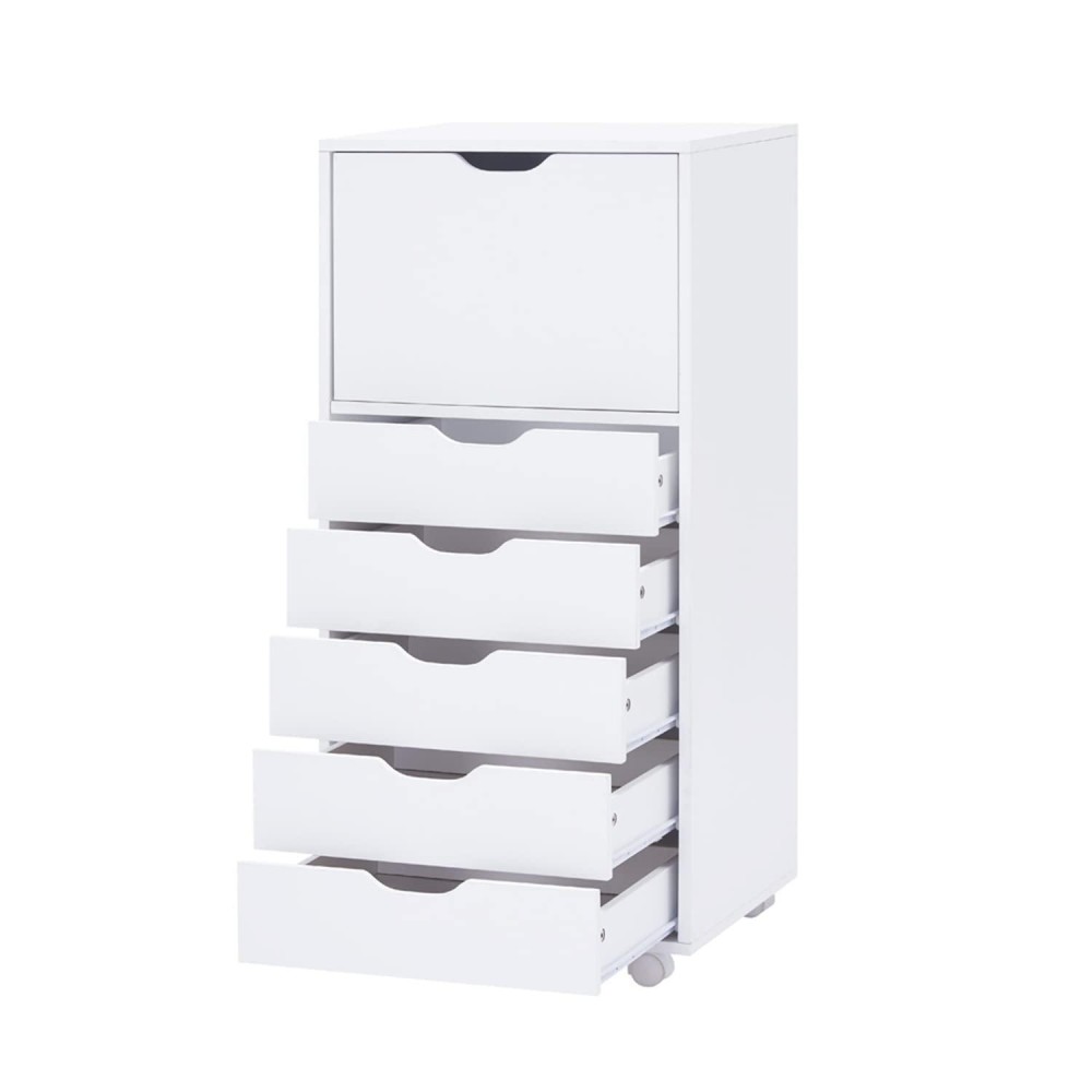 Drawer Dresser Storage Cabinet For Makeup Dresser Tall Chest Of Drawers, Drawer Chest Makeup Cabinet With Wheels Wood Closet Storage Drawers For Bedroom By Naomi Home - 6 Drawer, White