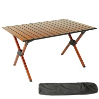 Rock Cloud Folding Camping Table Aluminum Portable Roll-Up Picnic Table 4-6 Person For Bbq Backyard Patio Party, 34X24 In, Wood Grain