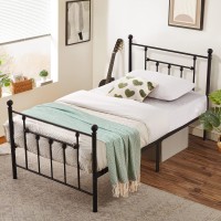 Vecelo Heavy Duty Twin Size Metal Platform Bed Frame With Headboard And Footboard, Sturdy Steel Slat Support/No Box Spring Needed Mattress Foundation/Easy Assemble, Victorian Style, Black