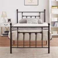 Vecelo Heavy Duty Twin Size Metal Platform Bed Frame With Headboard And Footboard, Sturdy Steel Slat Support/No Box Spring Needed Mattress Foundation/Easy Assemble, Victorian Style, Black