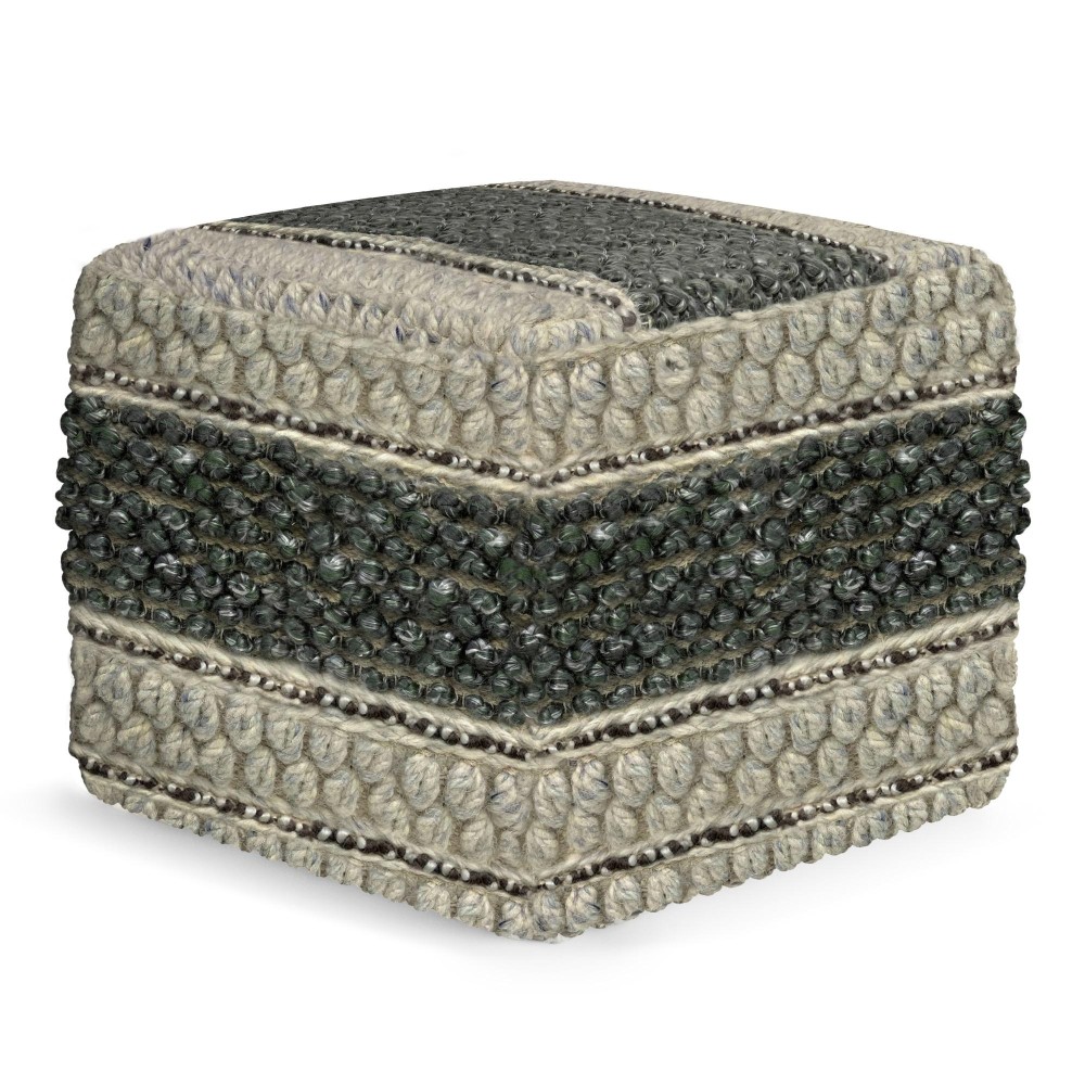 Grady Square Pouf in Green and Natural Handloom Woven