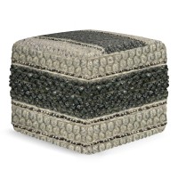 Grady Square Pouf in Green and Natural Handloom Woven