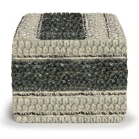 Grady Square Pouf in Green and Natural Handloom Woven