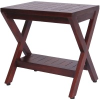 Homeroots Compact X Shape Teak Shower Outdoor Bench With Shelf In Brown Finish