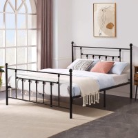 Vecelo Full Size Platform Bed Frame With Headboard And Footboard, Heavy Duty Steel Slat Support/No Box Spring Needed Mattress Foundation/Underbed Storage Space/Easy Assemble, Victorian Style, Black