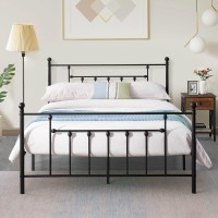 Vecelo Full Size Platform Bed Frame With Headboard And Footboard, Heavy Duty Steel Slat Support/No Box Spring Needed Mattress Foundation/Underbed Storage Space/Easy Assemble, Victorian Style, Black