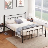 Vecelo Full Size Platform Bed Frame With Headboard And Footboard, Heavy Duty Steel Slat Support/No Box Spring Needed Mattress Foundation/Underbed Storage Space/Easy Assemble, Victorian Style, Black