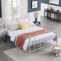 Vecelo Full Size Platform Bed Frame With Headboard And Footboard, Heavy Duty Steel Slat Support/No Box Spring Needed Mattress Foundation/Underbed Storage Space/Easy Assemble, Victorian Style, White