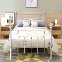 Vecelo Heavy Duty Twin Size Metal Platform Bed Frame With Headboard And Footboard, Sturdy Steel Slat Support/No Box Spring Needed Mattress Foundation/Easy Assemble, Victorian Style, White