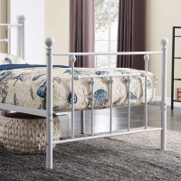 Vecelo Heavy Duty Twin Size Metal Platform Bed Frame With Headboard And Footboard, Sturdy Steel Slat Support/No Box Spring Needed Mattress Foundation/Easy Assemble, Victorian Style, White