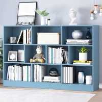 Iotxy Open Shelf Low Bookcase Wooden 3Tier Floor Standing Display Cabinet Organizer With Base 10 Cubes Short Horizontal Book