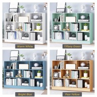 Iotxy Open Shelf Low Bookcase Wooden 3Tier Floor Standing Display Cabinet Organizer With Base 10 Cubes Short Horizontal Book