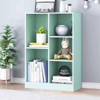 Iotxy Open Shelf Low Bookcase Wooden 3Tier Floor Standing Display Cabinet Organizer With Base 5 Cubes Short Horizontal Books