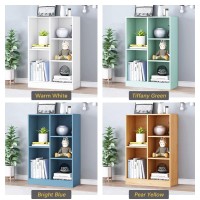 Iotxy Open Shelf Low Bookcase Wooden 3Tier Floor Standing Display Cabinet Organizer With Base 5 Cubes Short Horizontal Books