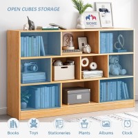 Iotxy Open Shelf Low Bookcase Wooden 3Tier Floor Standing Display Cabinet Organizer With Base 5 Cubes Short Horizontal Books