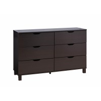 Dresser with 6 Drawers and Cut Out Pulls, Dark Brown