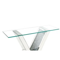 Console Table with Mirror Frame and V Pedestal Base, Silver