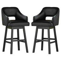 Swivel Barstool with Faux Leather and Countered Back, Set of 2, Black