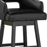Swivel Barstool with Faux Leather and Countered Back, Set of 2, Black