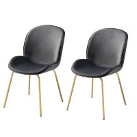 Side Chair with Padded Seat and Metal Legs, Set of 2, Gray and Gold