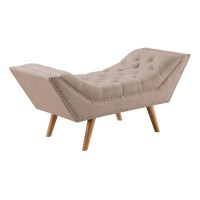 Bench with Button Tufted Details and Nailhead Trim, Beige