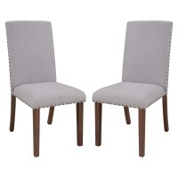 Side Chair with Fabric Seat and Nailhead Trim, Set of 2, Gray