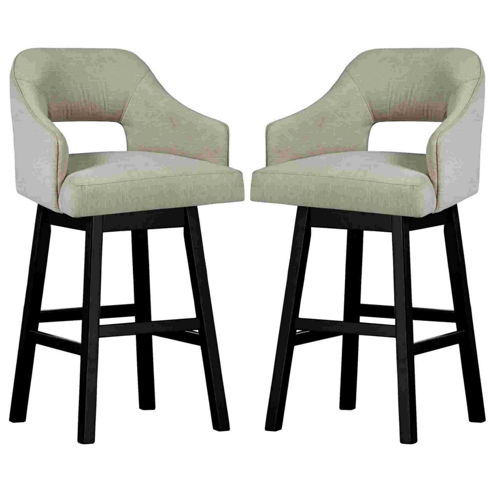 Swivel Barstool with Fabric and Countered Open Lower Back, Set of 2, Beige