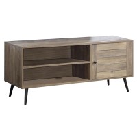 TV Stand with 1 Door Storage and Plank Details, Rustic Brown