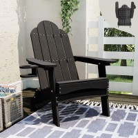 Lue Bona Folding Adirondack Chair Black Hdps Fire Pit Patio Chairs Weather Resistant Modern Plastic Outdoor Chairs With Cup Ho