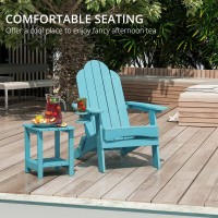 Lue Bona Folding Adirondack Chair Set Of 2 Blue Turquoise Hdps Fire Pit Patio Chairs Weather Resistant Modern Plastic Outdoor