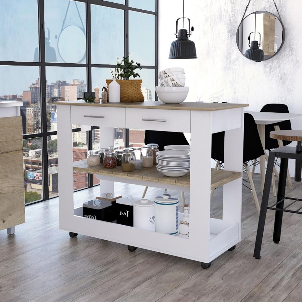 Brooklyn 46 Kitchen Island Two Shelves Two Drawers(D0102H2RLN7)