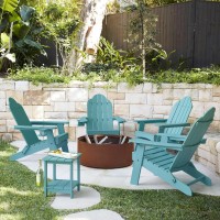 Lue Bona Folding Adirondack Chair Set Of 4 Blue Turquoise Hdps Fire Pit Patio Chairs Weather Resistant Modern Plastic Outdoor