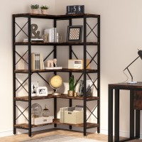 Tribesigns 5-Shelf Corner Bookshelf, Large Modern Corner Bookcase, 5-Tier Tall Corner Shelf Storage Display Rack With Metal Frame For Living Room Home Office (Rustic Brown)